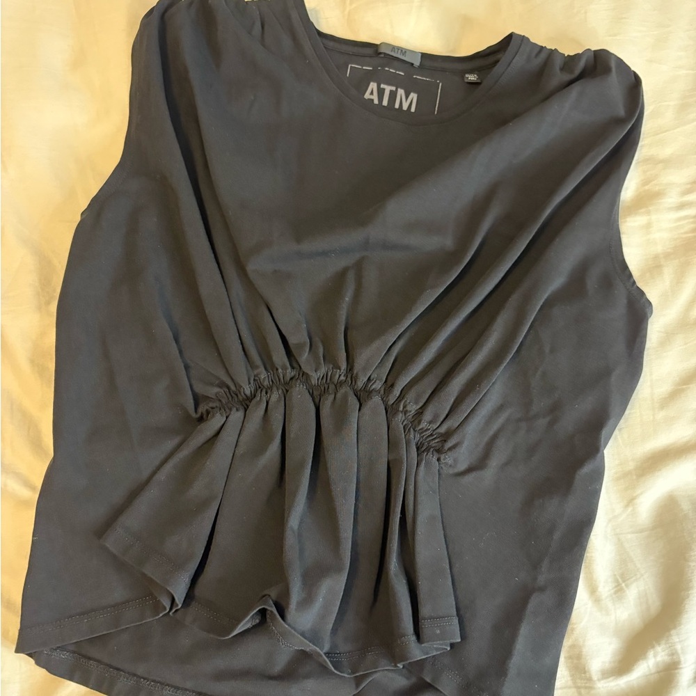 ATM Anthony Thomas Melillo Blue Puff Sleeve Tie Front Blouse